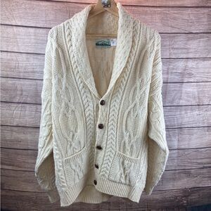 Aran Crafts Cream Cable-Knit Shawl Collar Cardigan